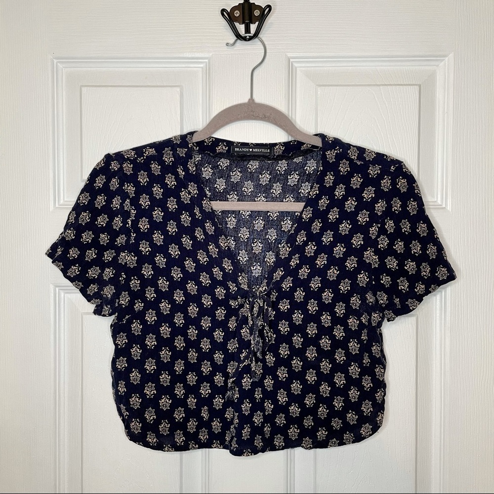 BRANDY melville printed tie up crop top
